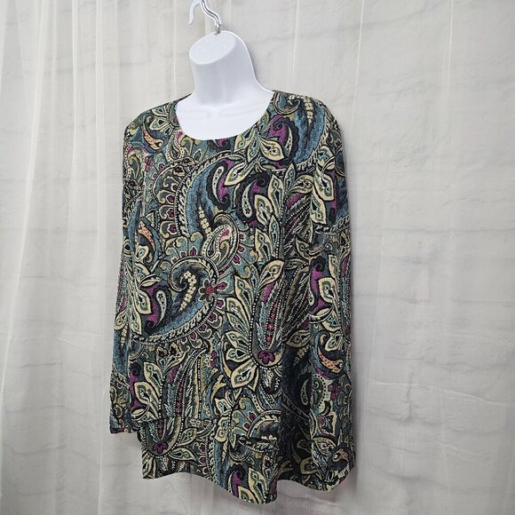 J. Jill Green Purple Paisley Boho Blouse Layered Retro Floral L - Picture 7 of 14